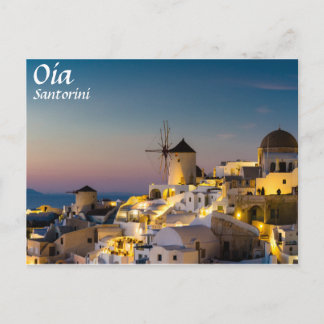 Carte Postale Santorin - Paysage urbain d'Oia au coucher du sole