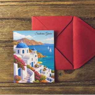 Carte Postale Santorin vintage Grèce Voyage Île colorée