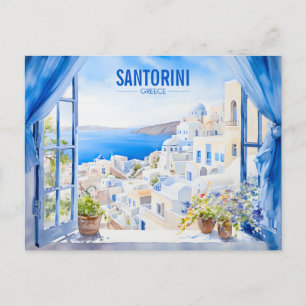 Carte Postale Santorini Aquarelle Peinture Grèce Voyage   Art