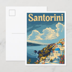 Carte Postale Santorini Grèce Art Vintage voyage élégant