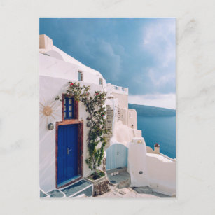 Carte Postale Santorini Grèce - Porte bleue à santorini Grèce T
