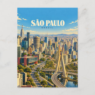Carte Postale São Paulo Brésil Art de Voyage Vintage