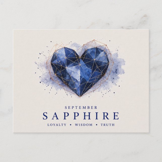 Carte Postale Saphir de septembre cœur pierre de naissance (Devant)