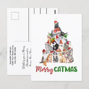Carte Postale Sapin de Noël Chat Amoureux des Chats Noël Fêtes 