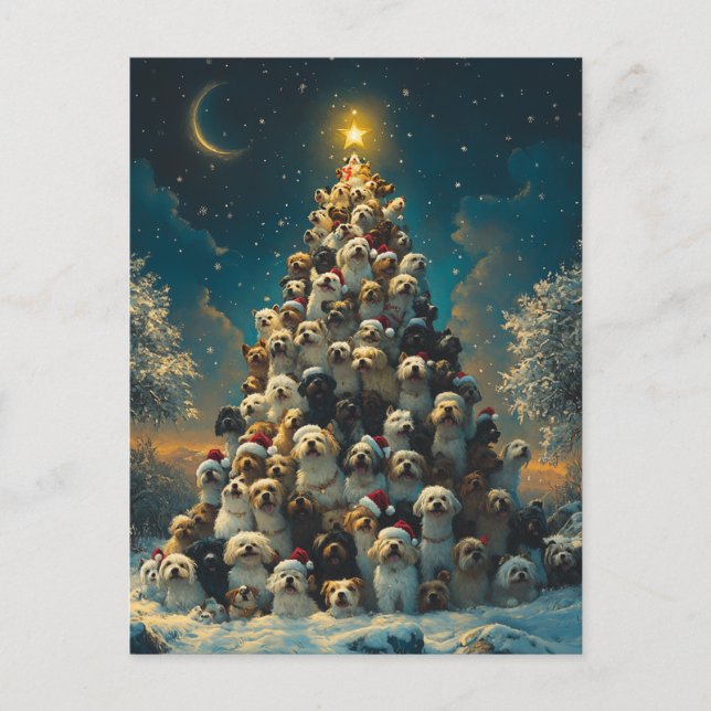 Carte Postale Sapin de Noël Chiens Empilés (Devant)