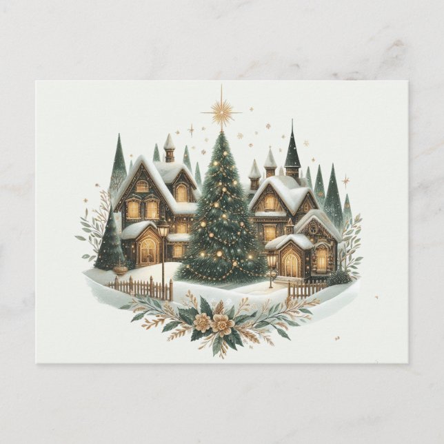 Carte Postale Sapin de Noël de village (Devant)
