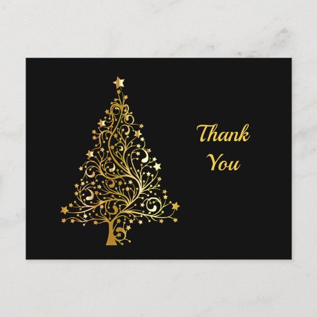 Carte Postale Sapin de Noël doré Merci (Devant)