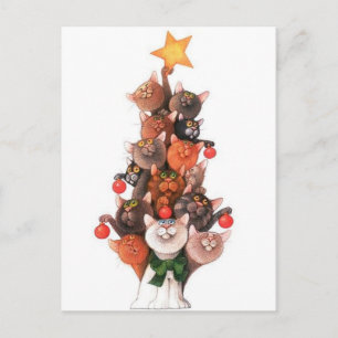 Carte Postale Sapin de Noël en chats