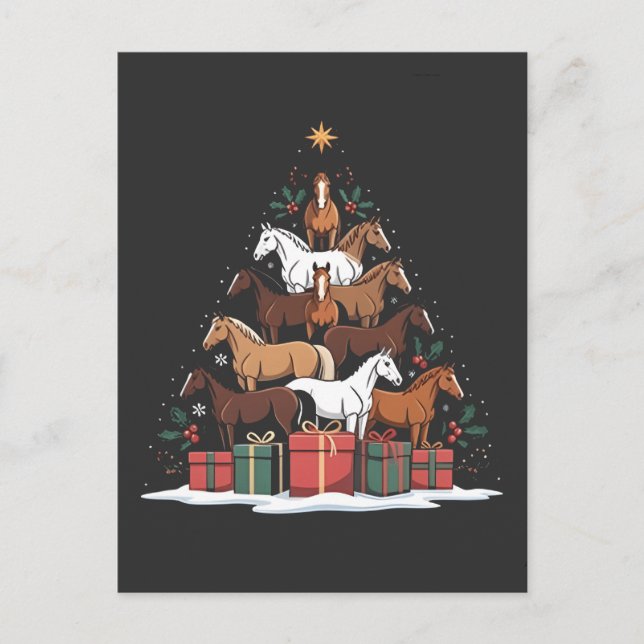 Carte Postale Sapin de Noël en forme de cheval, Noël équin  (Devant)