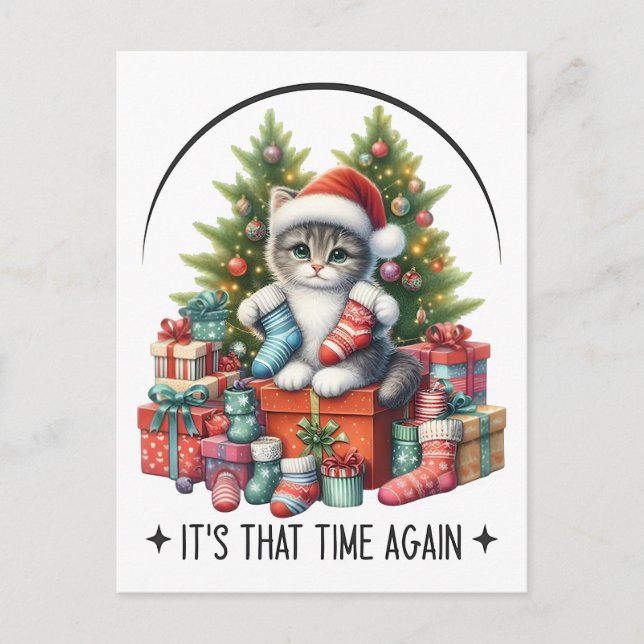 Carte Postale Sapin de Noël et chat 2025  (Devant)