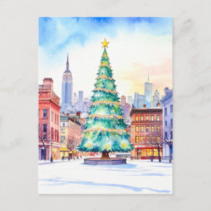 Carte Postale Sapin de Noël et ligne d'horizon de New York