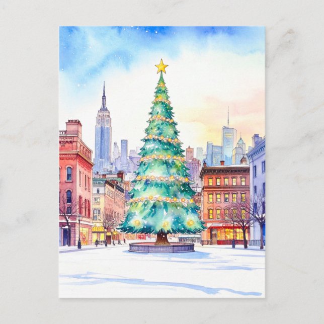 Carte Postale Sapin de Noël et ligne d'horizon de New York (Devant)