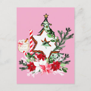 Carte Postale Sapin de Noël Fleurs Canne à Sucre JOY