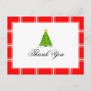 Carte Postale Sapin de Noël Merci Rouge
