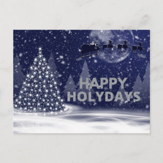 Carte Postale Sapin de Noël Navy Nuit Sombre enneigée