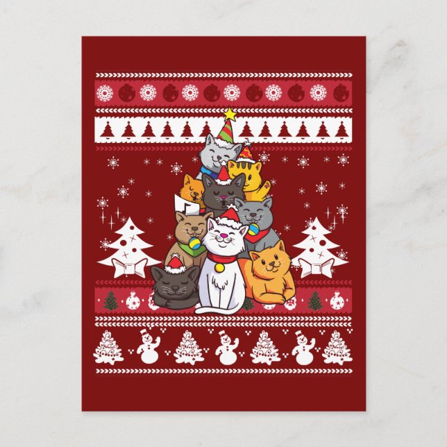 Carte Postale Sapin de Noël pour Chat (Devant)