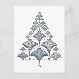 Carte Postale Sapin de Noël raie pastenague Chapeau de Père Noël
