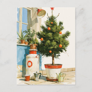 Carte Postale Sapin de Noël sur une terrasse méditerranéenne