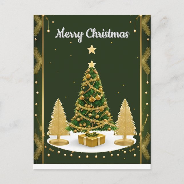 Carte Postale Sapin de Noël vert Élégant style de fête (Devant)