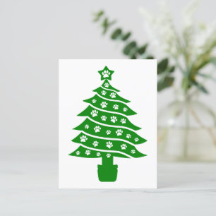 Carte Postale Sapin de Noël vert empreinte de patte de chien
