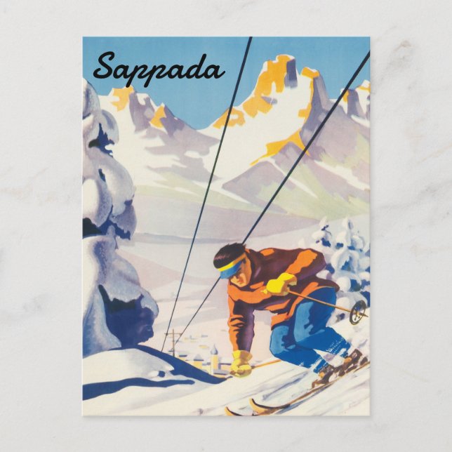 Carte Postale Sappada, Homme sur une piste de ski, Italie (Devant)