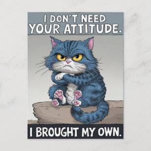 Carte Postale Sapphire Feline perché sur perche en bois