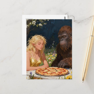 Carte Postale Saquatch and Fairy Pizza Party
