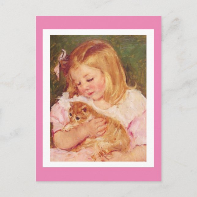 Carte Postale Sara Holding a Cat, par Mary Cassatt, (Devant)