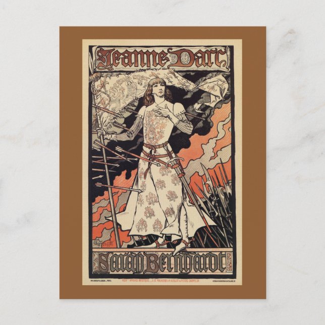 Carte Postale Sarah Bernhardt comme Jeanne d'Arc Théâtre vintage (Devant)