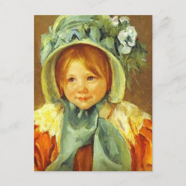 Carte Postale Sarah dans une Bonnet verte par Mary Cassatt Postc (Devant)