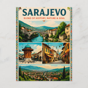 Carte Postale 🗺️ Sarajevo Monuments Voyage Mémoire Collage Aff