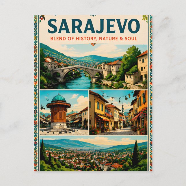Carte Postale 🗺️ Sarajevo Monuments Voyage Mémoire Collage Aff (Devant)