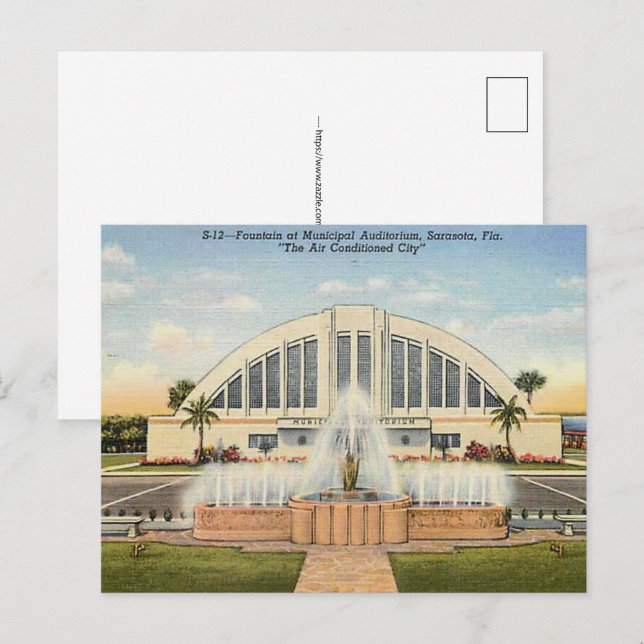 Carte Postale Sarasota FL Municipal Auditorium (Devant / Derrière)