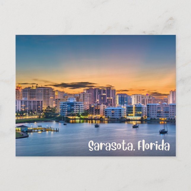Carte Postale Sarasota, Florida Downtown and Boats at Sunset  (Devant)