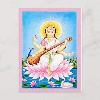 Carte Postale Saraswati assise sur Pink Lotus