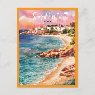 Carte Postale Sardaigne Italie Plage aquarelle peinture