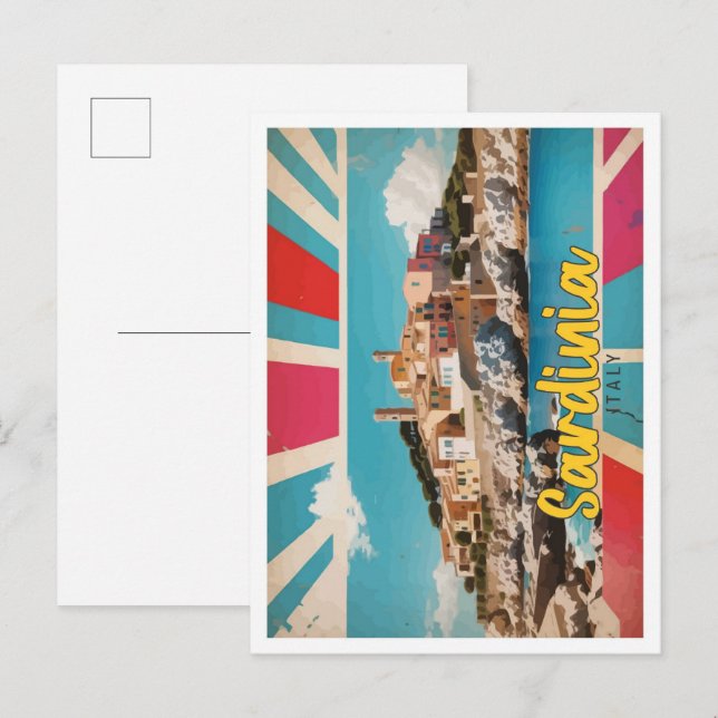 Carte Postale Sardaigne Italie Pop Art Voyage Illustration (Devant / Derrière)