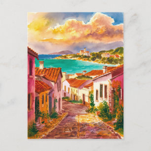Carte Postale Sardaigne Italie rue aquarelle peinture