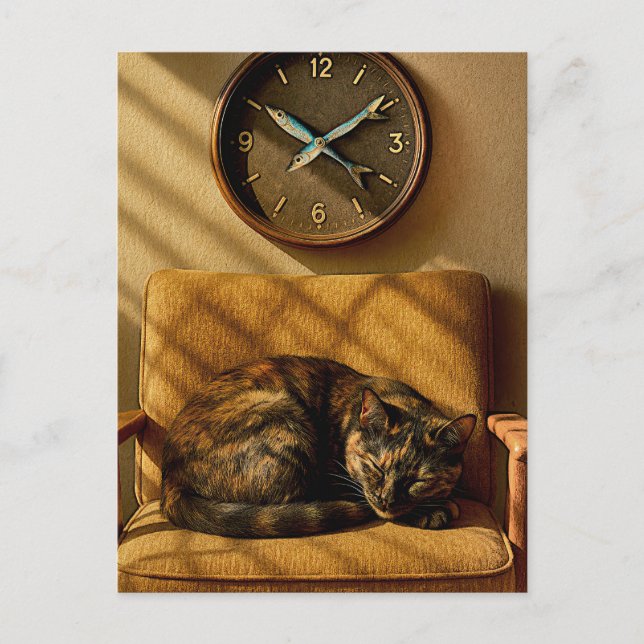 Carte Postale Sardine O’clock Dream - Surreal Cat Art (Devant)