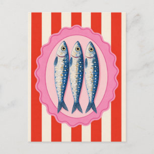 Carte Postale Sardine Poisson rétro Méditerranéen Côté Naissance