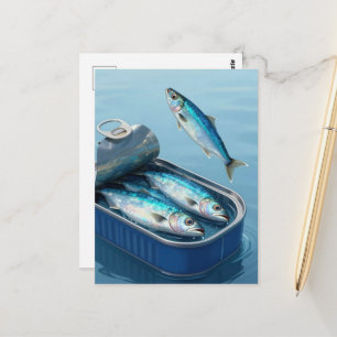 Carte Postale Sardines sauteuses surréalistes de conserve