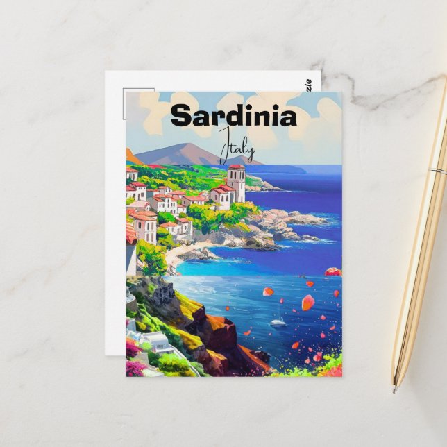 Carte Postale Sardinia Poster Italy Souvenir Sea Decoration  (Devant/Arrière en situation)