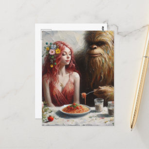 Carte Postale Sashquatch et sa date de la nuit Spaghetti