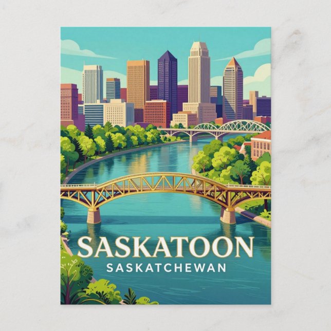 Carte Postale Saskatoon Saskatchewan Prairie Skyline 🌿 (Devant)