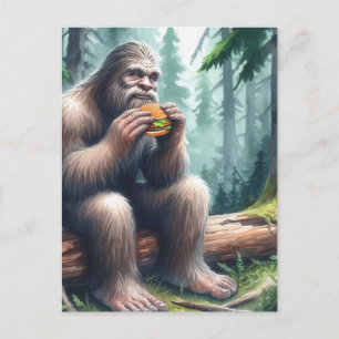 Carte Postale Sasquatch et la forêt d'aquarelle de Cheesburger