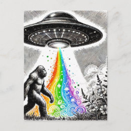 Carte Postale Sasquatch et l'OVNI dans une prairie