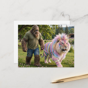 Carte Postale Sasquatch et un gros chat mythique mignon