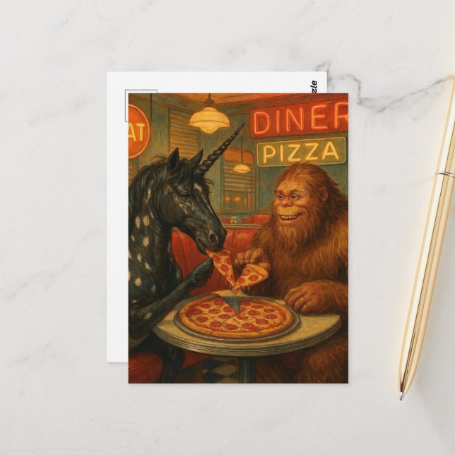 Carte Postale Sasquatch et une pizza mangeuse de l'Appaloosa à l (Devant/Arrière en situation)