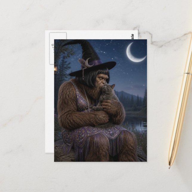 Carte Postale Sasquatch Flapper et son chaton (Devant/Arrière en situation)