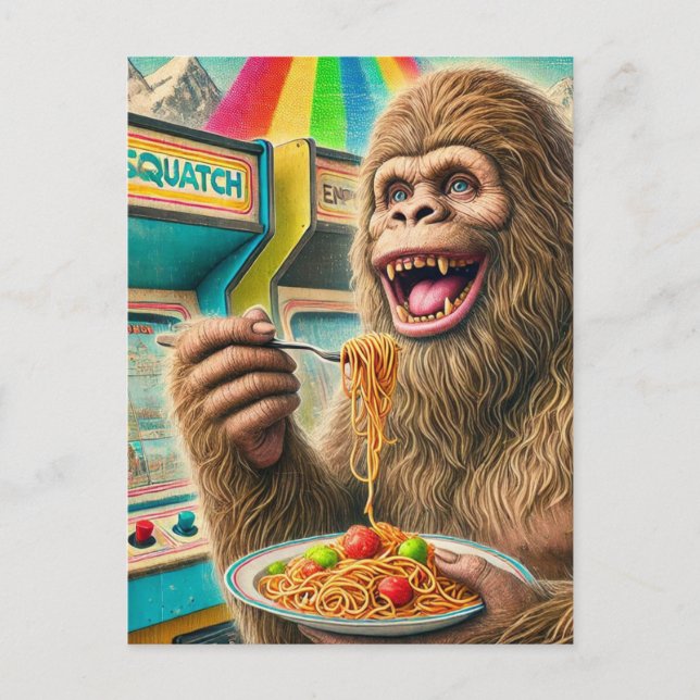 Carte Postale Sasquatch mange des spaghetti (Devant)